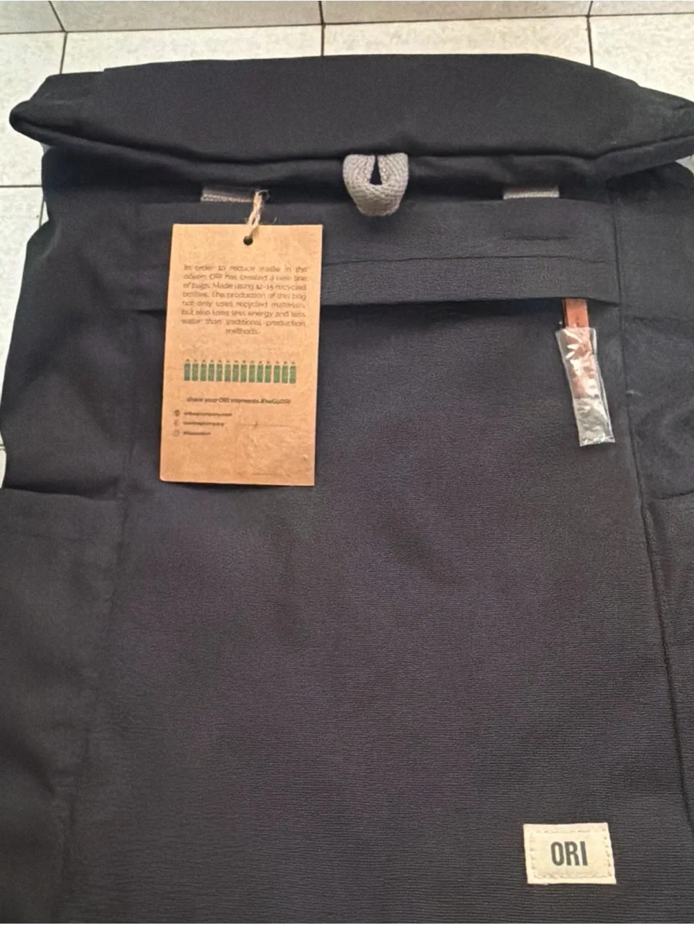 NWT Ori London Finchley A large Backpack rolltop laptop bag ECO BLACK GRAY